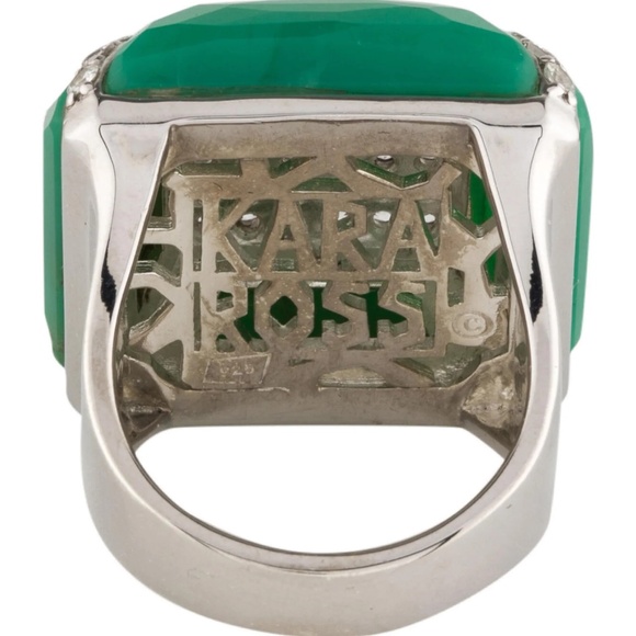 KARA ROSS Chrysoprase Sapphire Large Sterling Silver Gold Plated Ring Sz. 7-7.25 - Picture 4 of 4